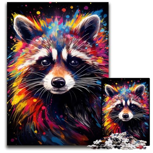 Puzzle 1000 Teile für Erwachsene Malen Bunte Waschbärkunst Holzpuzzle für Erwachsene Heimdekoration 1000 Teile (75x50cm) von ouynngjing