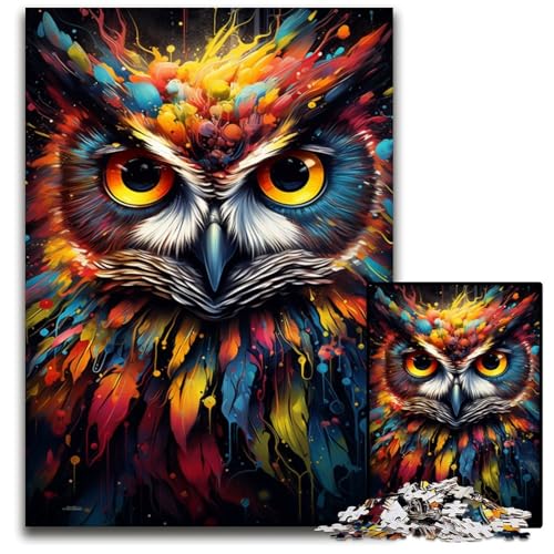 Puzzle 1000 Teile für Erwachsene Malen Farbe Tier Eule Holzpuzzle für Erwachsene Heimdekoration 1000 Teile (75x50cm) von ouynngjing