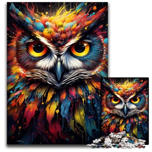 Puzzle 1000 Teile für Erwachsene Malen Farbe Tier Eule Papierpuzzle für Erwachsene Heimdekoration 1000 Teile (38x26cm) von ouynngjing