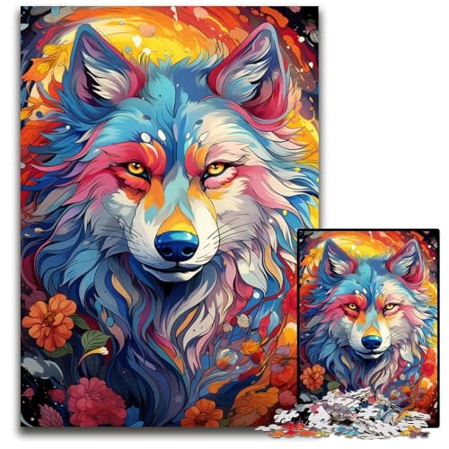 Puzzle 1000 Teile für Erwachsene Malen Farbe Wolf Papierpuzzle für Erwachsene Heimdekoration 1000 Teile (38x26cm) von ouynngjing