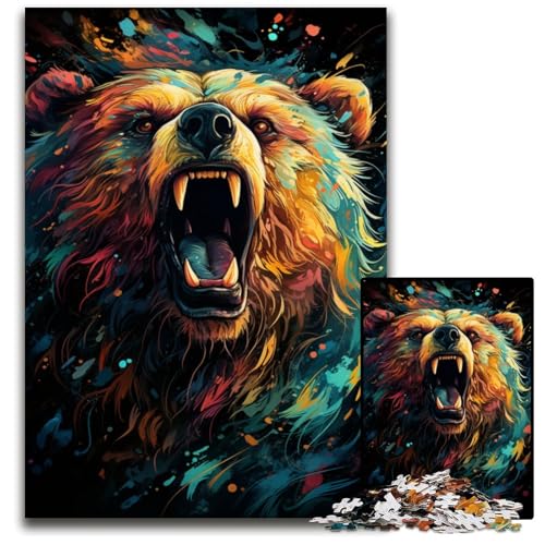 Puzzle 1000 Teile für Erwachsene Malen bunter Bär Holzpuzzle für Erwachsene Heimdekoration 1000 Teile (75x50cm) von ouynngjing