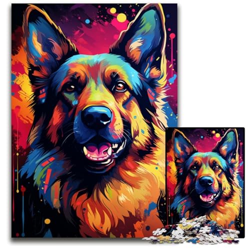 Puzzle 1000 Teile für Erwachsene Malen bunter Deutscher Schäferhund Papierpuzzle für Erwachsene Heimdekoration 1000 Teile (38x26cm) von ouynngjing