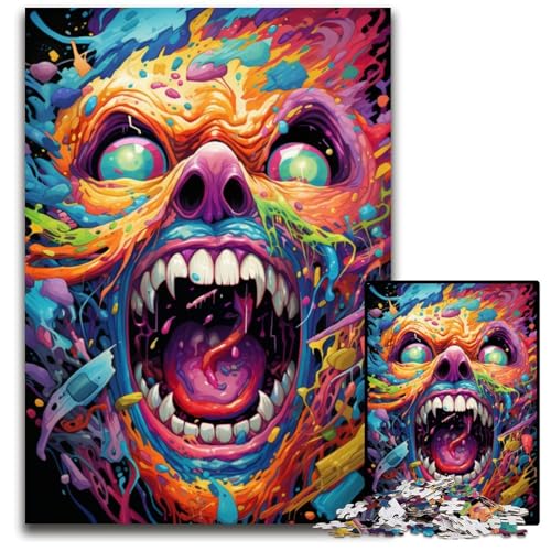 Puzzle 1000 Teile für Erwachsene Malen bunter böser Totenkopf Holzpuzzle für Erwachsene Heimdekoration 1000 Teile (75x50cm) von ouynngjing