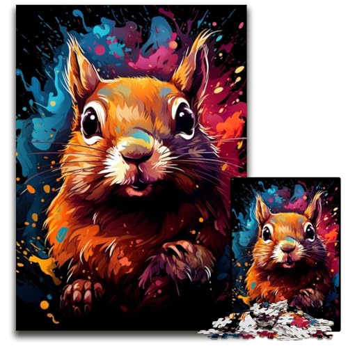 Puzzle 1000 Teile für Erwachsene Malen buntes Kunst-Eichhörnchen schwierige Puzzles für Erwachsene anspruchsvolles Denkspiel für Teenager Familienspaß interaktives Spiel 1000 Teile (38x26cm) von ouynngjing