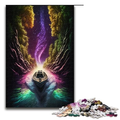 Puzzle 1000 Teile für Erwachsene Nachthimmel Flussboot Puzzle Spiel zum Anfassen Einzigartige Heimdekoration und Geschenke 1000 PCS (75x50cm) von ouynngjing