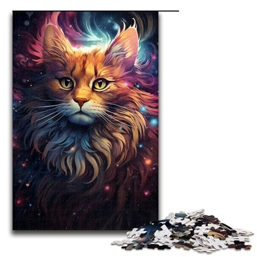 Puzzle 1000 Teile für Erwachsene Nebula Cats farbenfrohes psychedelisches Puzzle praktisches Spiel einzigartige Heimdekoration und Geschenke 1000 PCS (75 x 50 cm) von ouynngjing