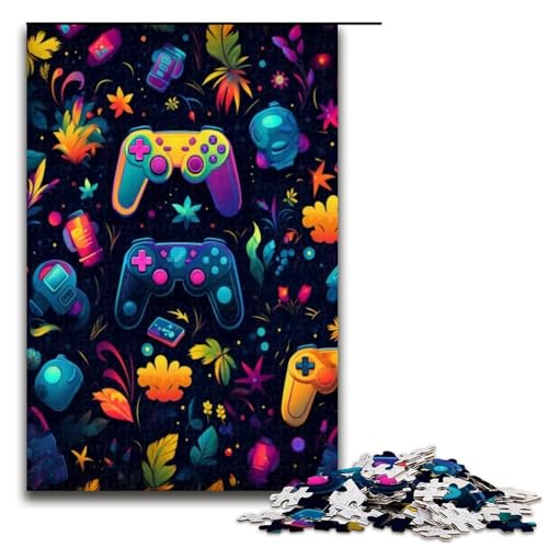 Puzzle 1000 Teile für Erwachsene Neon Gamecontroller Puzzle praktisches Spiel einzigartige Heimdekoration und Geschenke 1000 Teile (75 x 50 cm) von ouynngjing