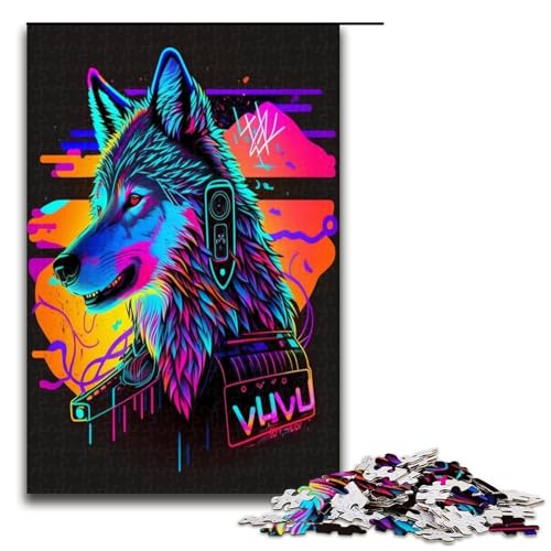 Puzzle 1000 Teile für Erwachsene Neon Wolf Puzzle praktisches Spiel einzigartige Heimdekoration und Geschenke 1000 PCS (75 x 50 cm) von ouynngjing