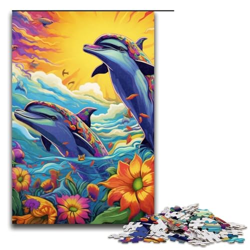 Puzzle 1000 Teile für Erwachsene Psychedelisches Delfin Puzzle Spiel zum Anfassen einzigartige Heimdekoration und Geschenke 1000 PCS (75 x 50 cm) von ouynngjing