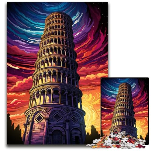 Puzzle 1000 Teile für Erwachsene Schiefer Turm von Pisa Italien Holzpuzzle für Erwachsene anspruchsvolles Denkspiel entspannendes Spielzeug für Teenager 1000 Teile (75 x 50 cm) von ouynngjing