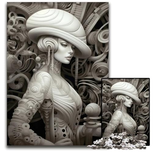 Puzzle 1000 Teile für Erwachsene Weiße Dame mit Hut Holzpuzzle für Erwachsene anspruchsvolles Denkspiel entspannendes Spielzeug für Teenager 1000 Teile (75 x 50 cm) von ouynngjing