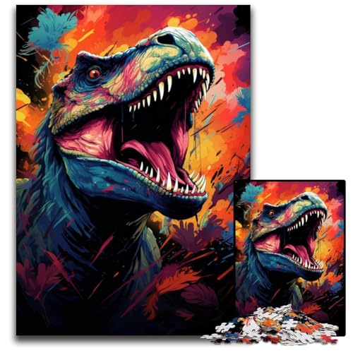 Puzzle 1000 Teile für Erwachsene Wilde Bunte Dinosaurier Holzpuzzle Lernspielzeug für Teenager HeimbüroDekor 1000 PCS (38 x 26 cm) von ouynngjing