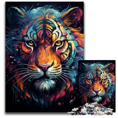Puzzle 1000 Teile für Erwachsene Wilder bunter Tiger Holzpuzzle für Erwachsene anspruchsvolles Denkspiel entspannendes Spielzeug für Teenager 1000 Teile (38 x 26 cm) von ouynngjing