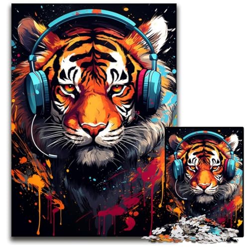 Puzzle 1000 Teile für Erwachsene Wilder bunter Tiger Holzpuzzle für Erwachsene anspruchsvolles Denkspiel entspannendes Spielzeug für Teenager 1000 Teile (38 x 26 cm) von ouynngjing