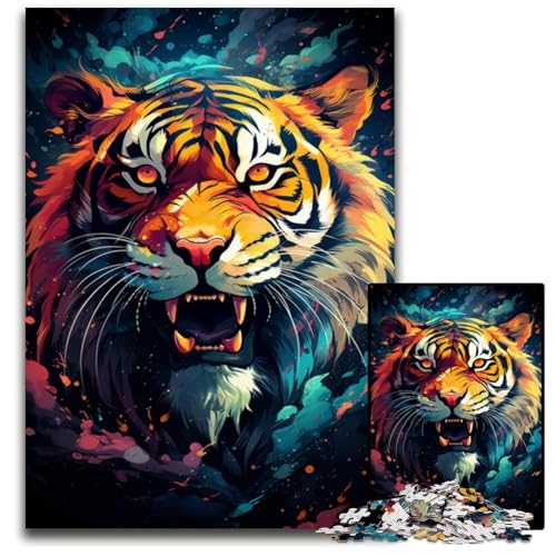 Puzzle 1000 Teile für Erwachsene Wildes Gemälde Feuertiger Holzpuzzle für Erwachsene anspruchsvolles Denkspiel entspannendes Spielzeug für Teenager 1000 Teile (38 x 26 cm) von ouynngjing