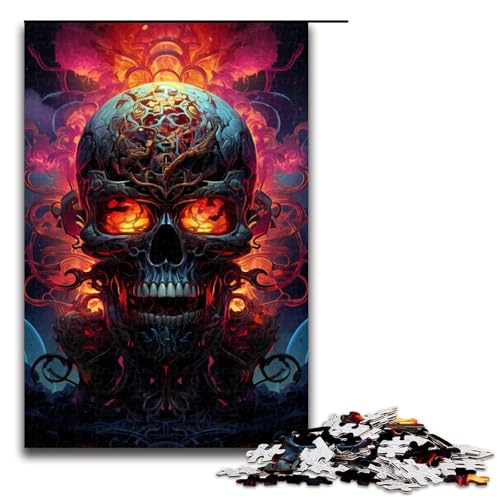 Puzzle 1000 Teile für Erwachsene buntes Feuerschädel-Puzzle praktisches Spiel einzigartige Heimdekoration und Geschenke 1000 PCS (75 x 50 cm) von ouynngjing