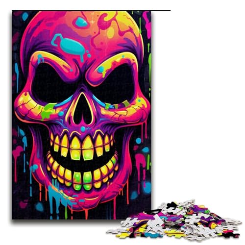 Puzzle 1000 Teile für Erwachsene buntes NeonGraffitiTotenkopfPuzzle praktisches Spiel einzigartige Heimdekoration und Geschenke 1000 PCS (75 x 50 cm) von ouynngjing