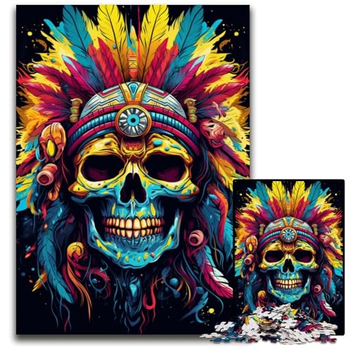 Puzzle 1000 Teile für Erwachsene indischer Totenkopf Holzpuzzle Lernspielzeug für Jugendliche HeimbüroDekoration 1000 PCS (75 x 50 cm) von ouynngjing