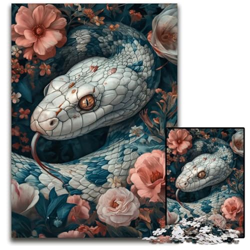 Puzzle 1000 Teile für Erwachsene weiße Schlange in Blume Holzpuzzle für Erwachsene anspruchsvolles Denkspiel entspannendes Spielzeug für Teenager 1000 Teile (38 x 26 cm) von ouynngjing