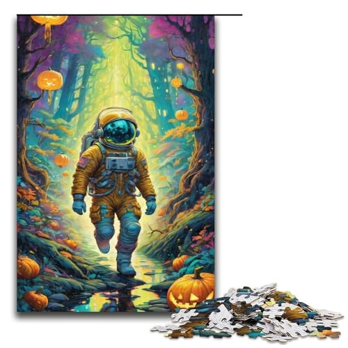 Puzzle Halloween Astronaut 1000 Teile Holzpuzzle für Erwachsene und Kinder ab 12 Jahren. Familienspaß Puzzle 1000 Teile (75 x 50 cm) von ouynngjing