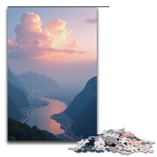 Puzzle Kleine Kreisstadt () 1000-teiliges Puzzle aus Holz für Erwachsene und Kinder ab 12 Jahren Familienspaß-Puzzle 1000 Teile (38 x 26 cm) von ouynngjing