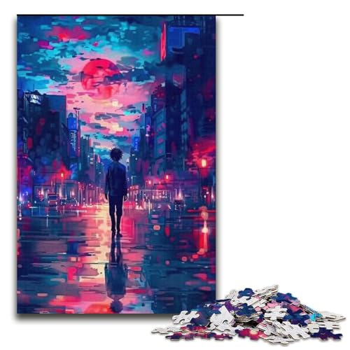 Puzzle Neon City 1000 Teile Holzpuzzle für Erwachsene und Kinder ab 12 Jahren FamilienspaßPuzzle 1000 Teile (38 x 26 cm) von ouynngjing