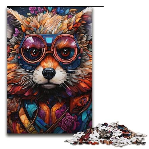 Puzzle Psychedelischer Tierwaschbär 1000 Teile Holzpuzzle für Erwachsene und Kinder ab 12 Jahren FamilienspaßPuzzle 1000 Teile (38 x 26 cm) von ouynngjing