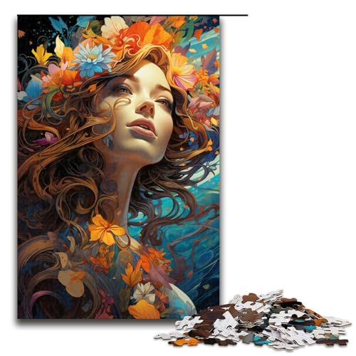 Puzzle farbenfrohe psychedelische Blumenfrau 1000 Teile Holzpuzzle für Erwachsene und Kinder ab 12 Jahren Familienspaß-Puzzle 1000 Teile (75 x 50 cm) von ouynngjing