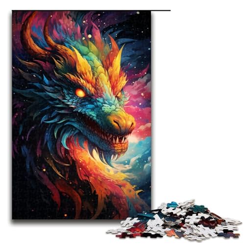 Puzzle farbenfroher Psychedelischer Galaxie-Drache 1000 Teile Holzpuzzle für Erwachsene und Kinder ab 12 Jahren Familienspaß-Puzzle 1000 Teile (75 x 50 cm) von ouynngjing