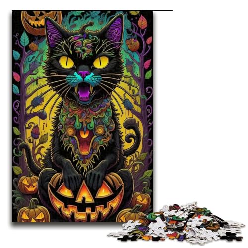 Puzzle für Erwachsene, Halloween-Katze, 1000 Teile, Holzpuzzle für Erwachsene und Kinder ab 12 Jahren, 1000 Teile von ouynngjing