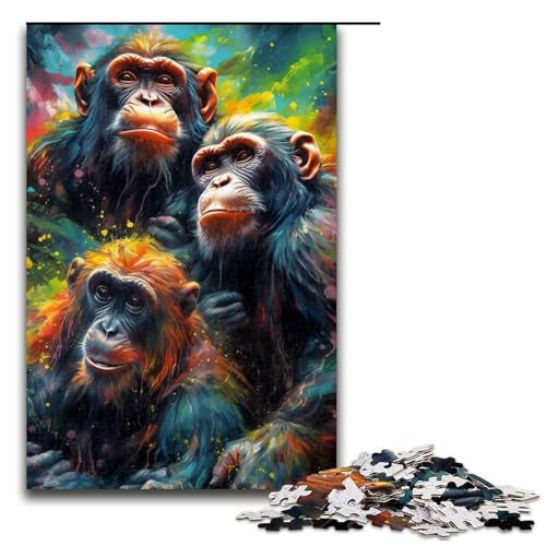 Puzzle für Erwachsene, Monkeys_Painting, 1000 Teile, Holzpuzzle für Erwachsene und Kinder ab 12 Jahren, Lernspielzeug, 1000 Teile von ouynngjing