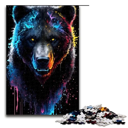 Puzzle für Erwachsene, Neonbär-Porträt, 1000-teiliges Holzpuzzle für Kinder ab 12 Jahren, Lernspielzeug, 1000 Teile von ouynngjing