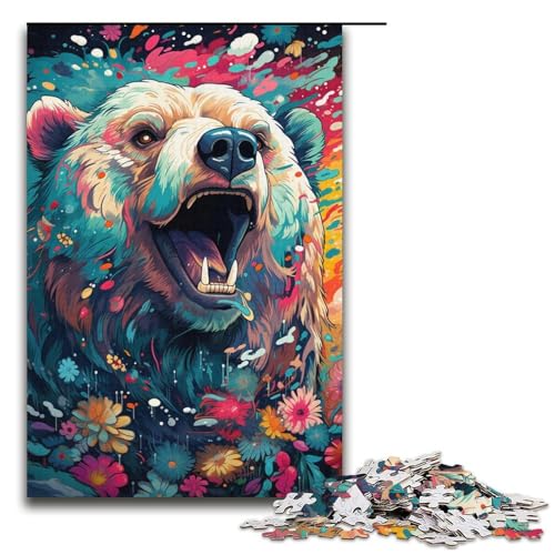 Puzzle für Erwachsene „BärenPuzzle farbenfroh psychedelisch 1000 Teile Holzpuzzle für Erwachsene und Kinder ab 12 Jahren 1000 Teile (38 x 26 cm) von ouynngjing