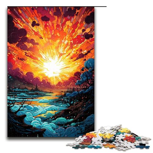 Puzzle für Erwachsene „Küste unter Sonnenuntergang 1000-teiliges Holzpuzzle für Familienspiele 1000 Teile (75 x 50 cm) von ouynngjing