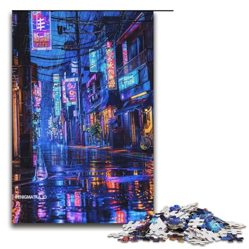 Puzzle für Erwachsene „Neon Street“ 1000 Teile Holzpuzzle für Erwachsene und Kinder ab 12 Jahren Lernspielzeug 1000 Teile (38 x 26 cm) von ouynngjing