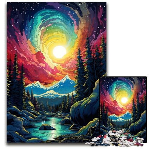 Puzzle für Erwachsene 1000 „Die farbenfrohe Psychedelia des Aurora-Bergs“ Puzzles für Erwachsene Eltern Liebhaber Freunde – Alter + 1000 Teile (38x26cm) von ouynngjing