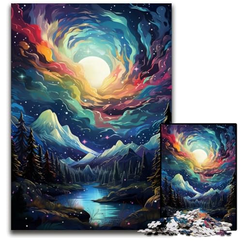 Puzzle für Erwachsene 1000 „Die farbenfrohe Psychedelia des Aurora-Bergs“ Puzzles für Erwachsene Eltern Liebhaber Freunde – Alter + 1000 Teile (38x26cm) von ouynngjing