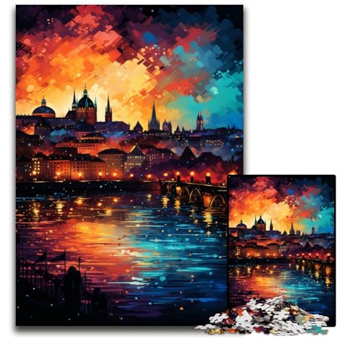 Puzzle für Erwachsene 1000 Teile „Die farbenfrohe Psychedelia der Prager Burg Halloween Weihnachten und Geburtstage 1000 Teile (75x50cm) von ouynngjing