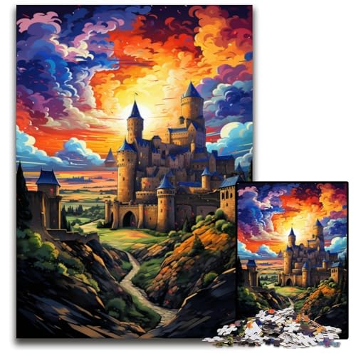 Puzzle für Erwachsene 1000 Teile „Die farbenfrohe Psychedelia des Schlosses Carcassonne Halloween Weihnachten Geburtstage 1000 Teile (75x50cm) von ouynngjing