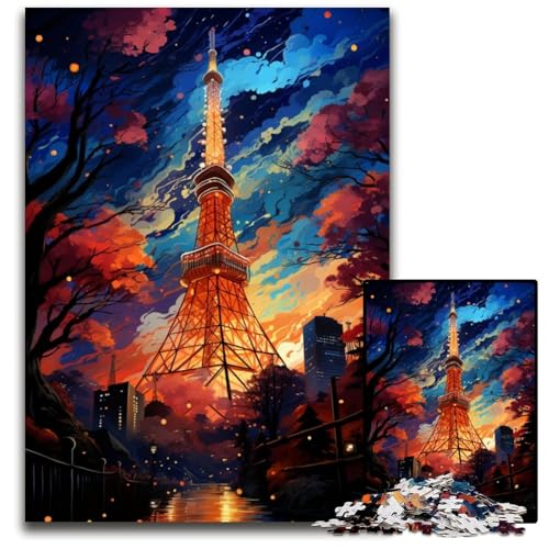 Puzzle für Erwachsene 1000 Teile „Die farbenfrohe Psychedelia des Tokyo Tower Halloween Weihnachten und Geburtstage 1000 Teile (38x26cm) von ouynngjing