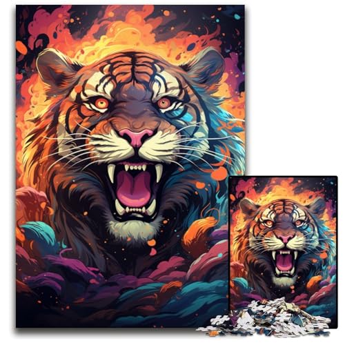 Puzzle für Erwachsene 1000 Teile „Die farbenfrohe Psychedelia des mysteriösen Tigers Halloween Weihnachten Geburtstage 1000 Teile (75x50cm) von ouynngjing