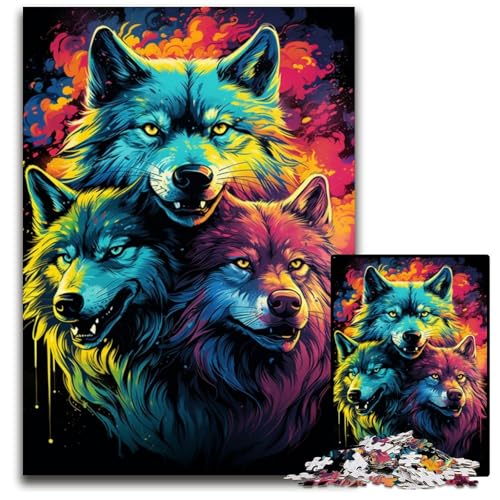 Puzzle für Erwachsene 1000 Teile „Die farbenfrohen Psychedelika der Soul Wolf-Familie Halloween Weihnachten und Geburtstage 1000 Teile (38x26cm) von ouynngjing