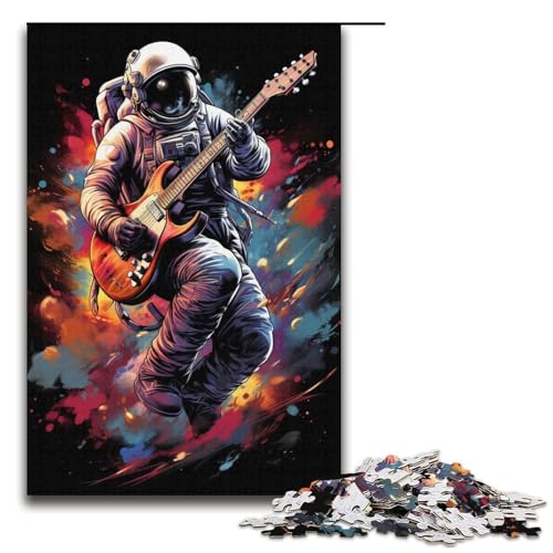 Puzzle für Erwachsene 1000 Teile Astronaut spielt Gitarre Familien-Holzpuzzle Lernspiel Herausforderungsspielzeug 1000 Teile (38 x 26 cm) von ouynngjing