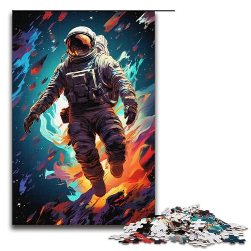 Puzzle für Erwachsene 1000 Teile Astronauten Spielen im farbenfrohen Weltraum Holzpuzzle für die ganze Familie Lernspiel Herausforderungsspielzeug 1000 Teile (38 x 26 cm) von ouynngjing