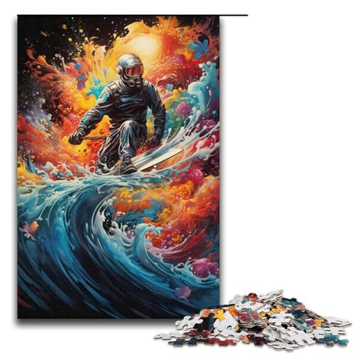 Puzzle für Erwachsene 1000 Teile AstronautenSurfPuzzle Holzpuzzle Lernspiel Herausforderungsspielzeug 1000 Teile (38 x 26 cm) von ouynngjing