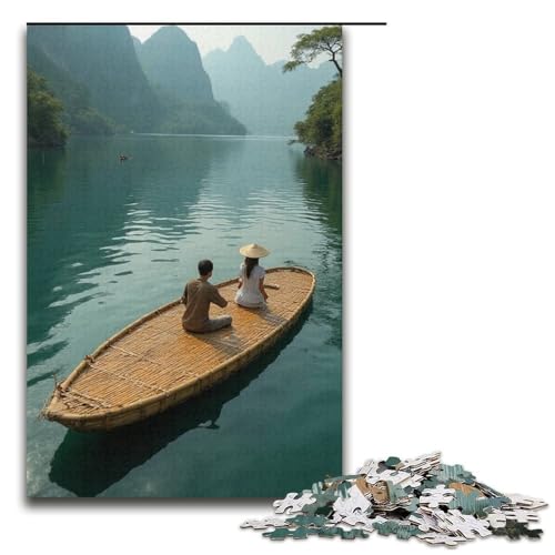 Puzzle für Erwachsene 1000 Teile Bambusfloß-Familie Holzpuzzle Lernspiel Herausforderungsspielzeug 1000 Teile (38 x 26 cm) von ouynngjing