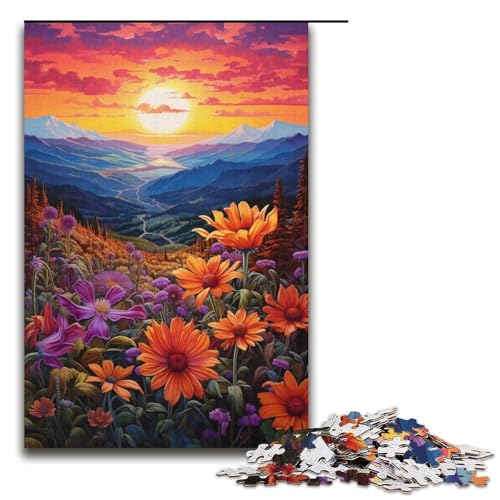 Puzzle für Erwachsene 1000 Teile Berge und Wildblumen bei Sonnenuntergang Geburtstagsgeschenk Geschenke für Teenager ab 14 Jahren 1000 Teile (38 x 26 cm) von ouynngjing