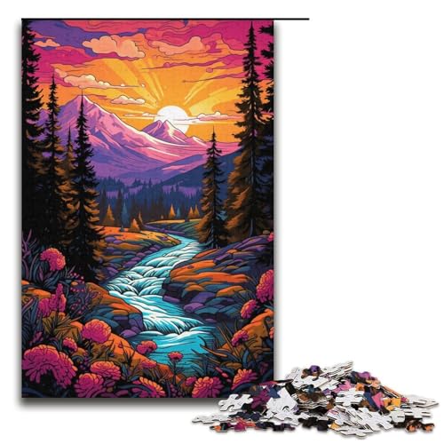 Puzzle für Erwachsene 1000 Teile Berge und Wildblumen bei Sonnenuntergang Holzpuzzle Lernspiel Herausforderungsspielzeug 1000 Teile (38 x 26 cm) von ouynngjing