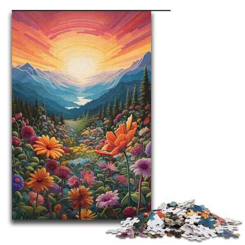 Puzzle für Erwachsene 1000 Teile Berge und Wildblumen bei Sonnenuntergang Puzzle jedes Teil ist einzigartig – anspruchsvolles Familienspiel 1000 Teile (38 x 26 cm) von ouynngjing