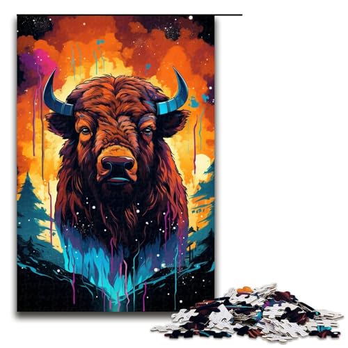 Puzzle für Erwachsene 1000 Teile Bisons farbenfrohes psychedelisches Puzzle Lernspiele für Zuhause DIY-Spielzeug tolles Geschenk für Spiele 1000 Teile (75 x 50 cm) von ouynngjing